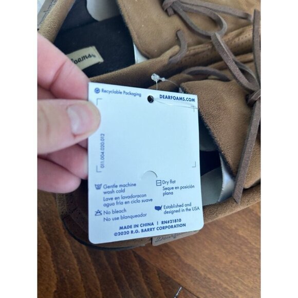 Dearfoams Men's Suede Chestnut Size S 7-8 NEW Moccasin Slipper Tie - Picture 2 of 5